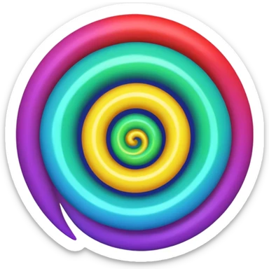 Circular emoji, neon tornado vortex, glowing spiral, blue green outer, purple core, red arc, yellow base sticker
