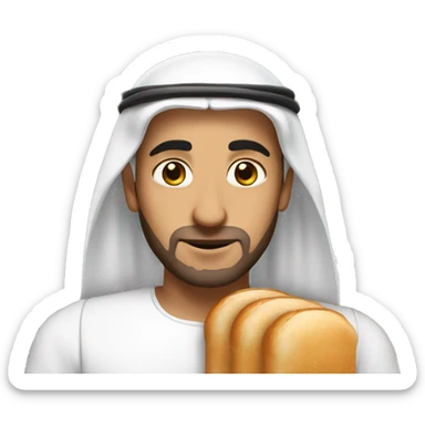 arab guy with a white turbant and bread, also add some towers at the background sticker