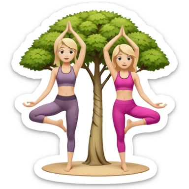 Two women doing yoga in tree pose no tree both blonde  sticker