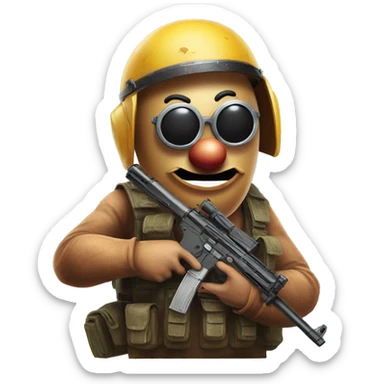 mr potato head with pubg helmet and guns sticker