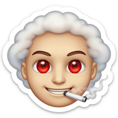 a smirking face with red eyes with smoke around it  sticker