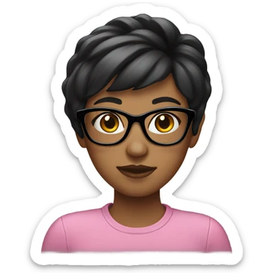 pink girl with black glasses and short black hair sticker
