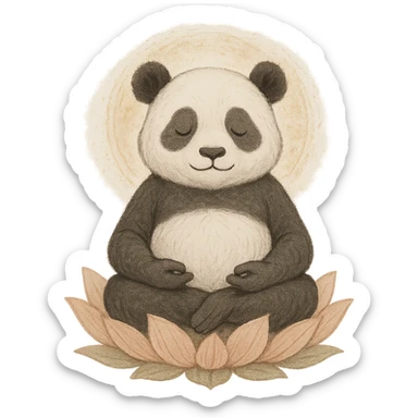 panda sitting cross-legged on a lotus, eyes closed, with a gentle aura, symbolizing rest and wisdom, in a serene and harmonious style sticker