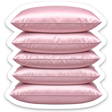 Pastel pink satin pillow stack, soft shadows, minimal aesthetic sticker