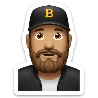 man face brown beard black baseball hat sticker