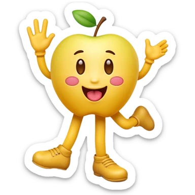 A playful yellow emoji character in official Apple iOS emoji style: smooth gradients, glossy lighting, rounded soft edges, simple facial features, high-resolution 3D-rendered look. The emoji is holding a raised leg and making a silly tongue-out expression. Transparent background. sticker