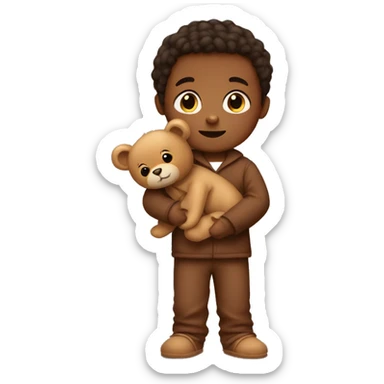 A little boy in brown pajamas with a teddy bear in his hands sticker