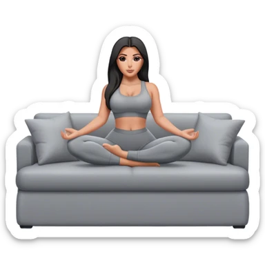 hyper-realistic kim kardashian in gray yoga pants on couch comfy sticker