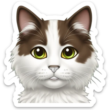 white fluffy bi-colour cat with dark brown ears and upper head, brown ears and green eyes sticker