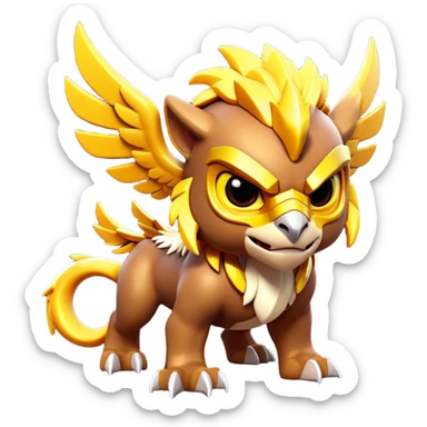 Clash of Clans aesthetic: Cinematic fierce lightning gryphon Beast Emoji, rendered in a 3D vector-style similar to standard emojis with minimal shading and bold, simplified shapes. A compact, isometric mythical creature with wild, majestic features and fierce yet endearing eyes, softly glowing with a primal enchanted charm. Simplified yet unmistakably iconic, highly detailed and consistent, glowing with a soft radiant shine and high polish. Stylized with a touch of mythical wildness and a soft glowing outline, capturing the essence of a legendary beast with a friendly, playful allure! sticker