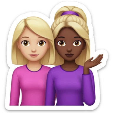 Uma garota loira usando roupa rosa e uma garota negra usando roupa roxa sticker