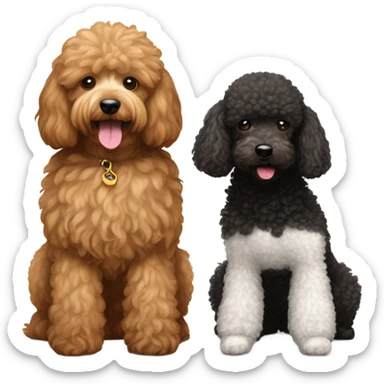 little black and white toy poodle and brown golden doodle sticker