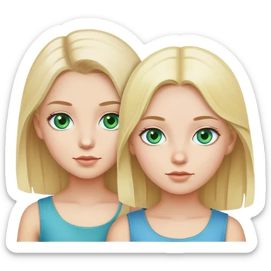 2 twins girls, one blond with blue eyes, and one dark haired with green eyes sticker