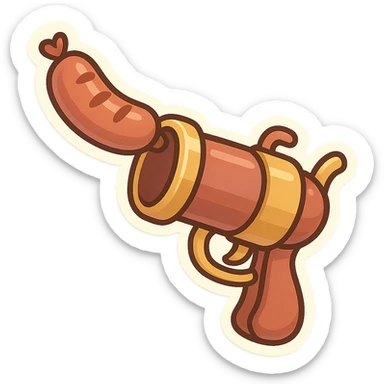 a sausage gun, whimsical and exaggerated, cartoon style, fun and playful sticker