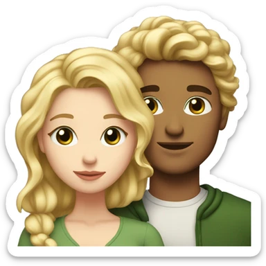 romantic moment between lovers : both are white - she has blonde wavy Hair and he is tall and green eyes sticker