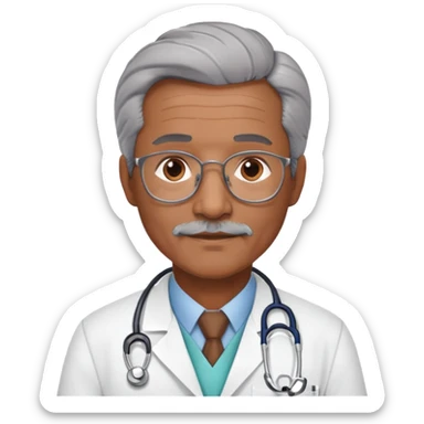 mature 60 year old male doctor with stethoscope, gray hair, medium-dark skin tone, cinnamon skin tone, professional sticker