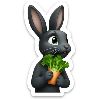 Black bunny eating parsley  sticker