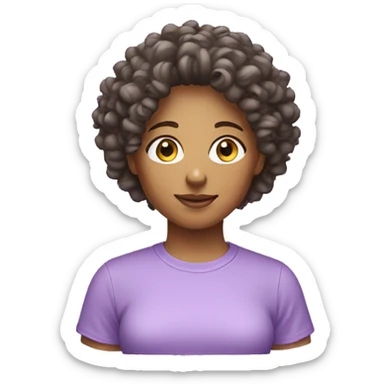 curly hair woman with lilac t shirt sticker