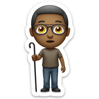 a blind person looking to the right, with a cane in hand, neutral facial expression sticker
