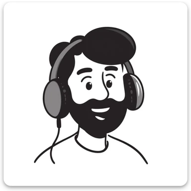 anime style laughing man with black hair, brown eyes, black beard wearing gaming headset sticker