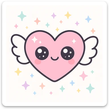 aesthetic cute winged heart emoji, soft pastel colors, kawaii style, sparkles, simple and charming sticker