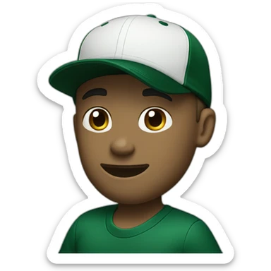 white male emoji friendly waving wearing a dark green baseball cap with undefeated logo on the hat and wearing black T-shirt sticker