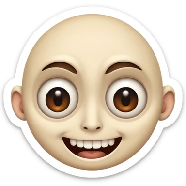 a creepy face with huge eyes and a big grin sticker