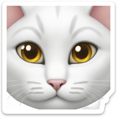 A white cat with a bow sticker
