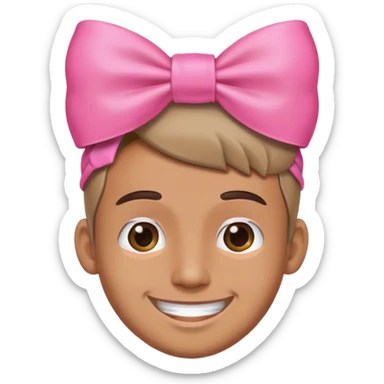 A guy with a pink bow on his head smiling sticker