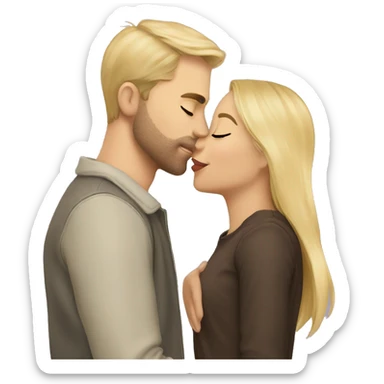 Brunette kissing her blond boyfriend on cheek sticker