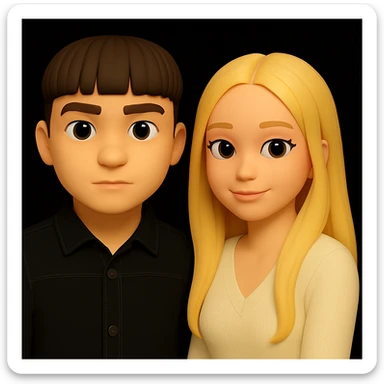 Increase the free space between the guy and the girl, separate them more from each other, while preserving the 3d-emoji style and keeping everything else unchanged. sticker