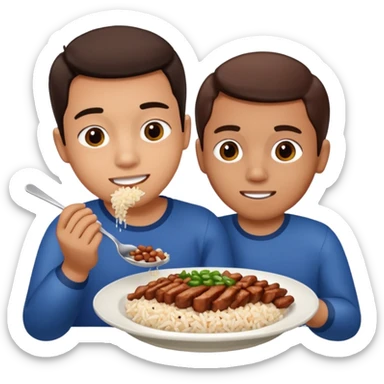 Create a person having lunch. Not a sandwich. Rice, beasn and meat. sticker