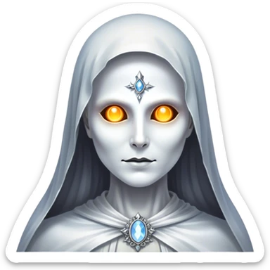 Full view, Cinematic and Ultra realistic 32k HD hauntingly beautiful specter with Balanced features, highly detailed, glowing with silver light, high shine, remembrance, a painting of white silver, fanciful, enchanting. The image is so lifelike it could leap off the canvas at any moment sticker