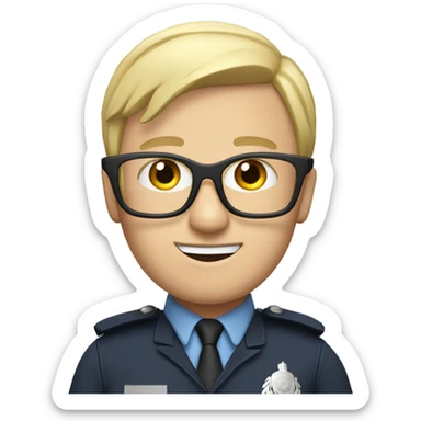 British policeman with blue eyes and helmet and blonde and glasses hair sticker