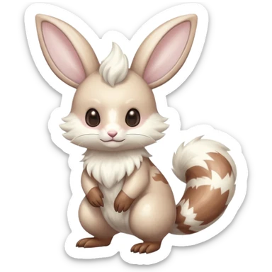 Shiny pastel silvery grey albino Lopunny-Furret-Cinccino-fusion (full body) with brown mask-marking-patterns  sticker