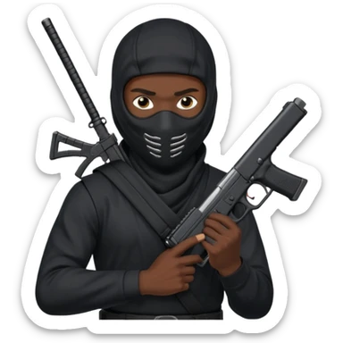 Créame este emoji 🥷🏾 con una glook en la mano y el cargador largo sticker