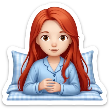 Cute girl with red very long hair brown eyes with pyjama sticker