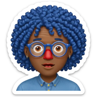dark blue haired man curly hair and red earrings and spectacles surprised and hat wearing sticker