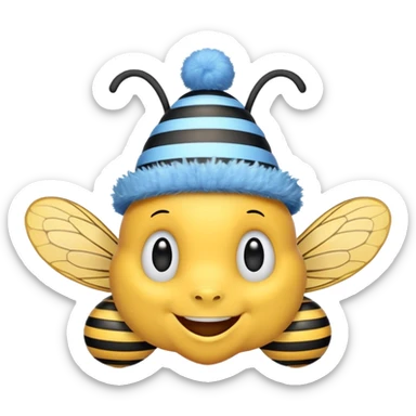 
Bees with blue Birthday Hat, Happy bee with striped party hat sticker