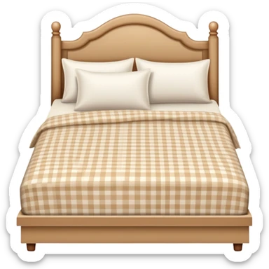 queen bed with beige gingham sheets sticker