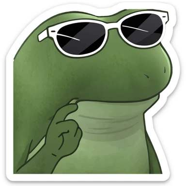 Add stylish sunglasses to the bufo frog on the beach, keeping the bufo style. sticker