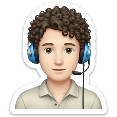 Guy with curly hair pale skin and a gaming headset  sticker
