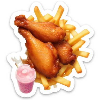 Chicken wings with fries and bubble tea sticker