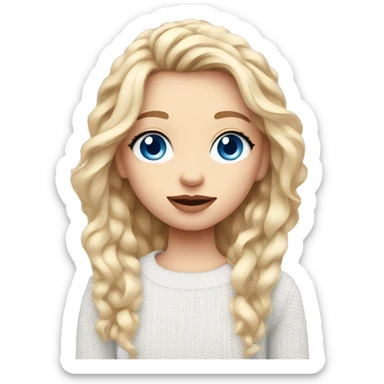 girl with fair hair big blue eyes small face big pink lips long hair in white sweater sticker