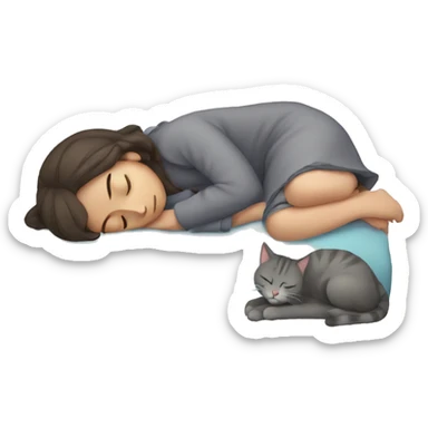 sleeping girl and grey cat sticker