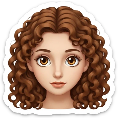 young woman with long curly brown hair, hazel eyes, long eyelashes sticker