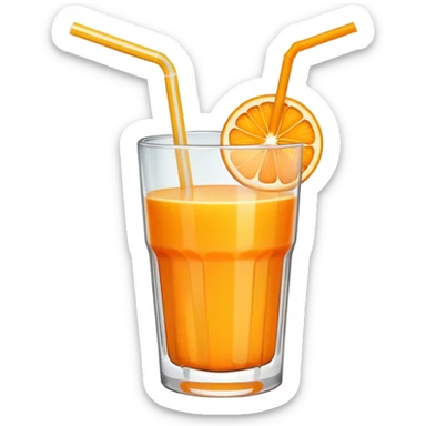 glass of fresh orange juice with straw sticker