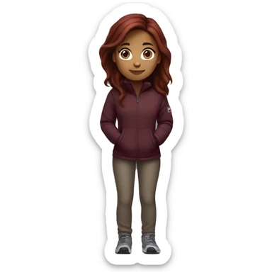 beautiful burgundy straight haired Girl wearing northface full body sticker
