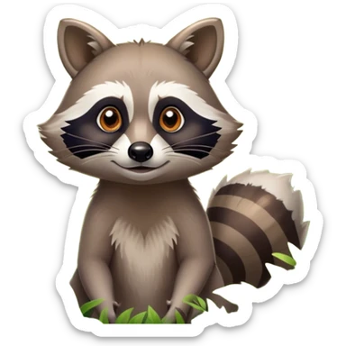 Collage of a raccoon and a fox, in close-up, set in a beautiful forest with tall trees, green bushes, and sunlight filtering through the leaves. Both animals look curious and playful. A vibrant, wild atmosphere with a transparent background. sticker