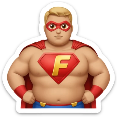 fat super hero with f on his chest sticker